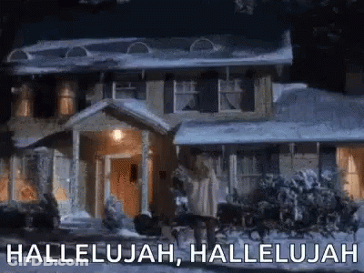 A House With Snow On The Roof And The Words Hallelujah , Hallelujah Written On It GIF