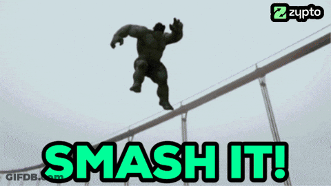 A Hulk Is Jumping In The Air With The Words " Smash It " Below Him GIF