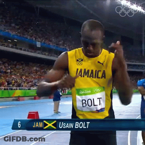 A Jamaica Athlete Named Usain Bolt Is Standing On A Track GIF