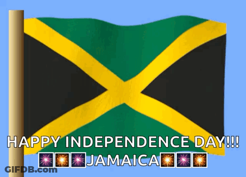 A Jamaican Flag Is Waving In The Wind And Says Happy Independence Day GIF