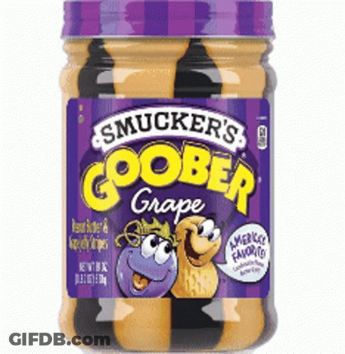 A Jar Of Smucker 'S Goober Grape Flavored Peanut Butter GIF
