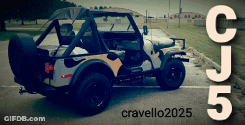 A Jeep Is Parked In A Parking Lot With The Year 2025 On The Bottom Right GIF