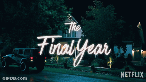 A Jeep Is Parked In Front Of A House With The Words " The Final Year " Above It GIF