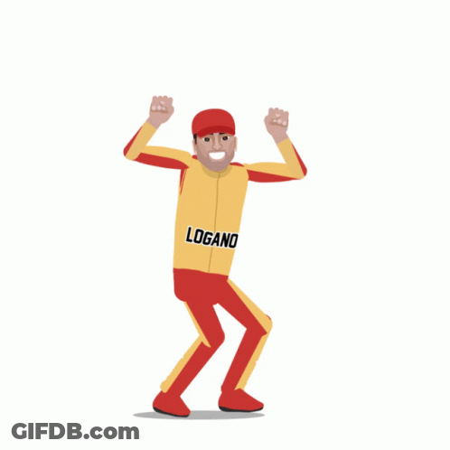 A Joey Logano Card With A Red Hat And Yellow Shirt GIF