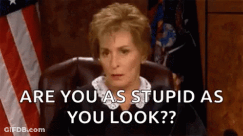 A Judge Is Sitting In Front Of An American Flag And Asking If She Is Stupid As You Look . GIF