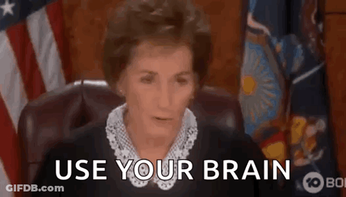 A Judge Is Sitting In Front Of An American Flag While Giving A Speech And Says `` Use Your Brain '' . GIF