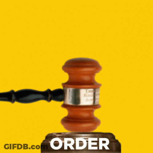 A Judge 'S Gavel Rests On Top Of A Can That Says Order GIF