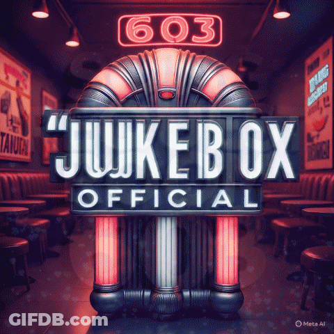 A Jukebox In A Dark Room With A Neon Sign That Says " Jukebox Official " GIF