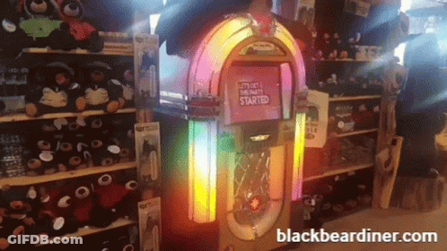 A Jukebox That Says " Let 'S Get This Party Started " On It GIF