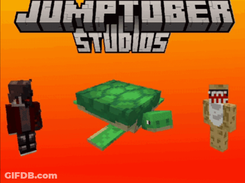 A Jumptuber Studios Advertisement With A Turtle And Two Skins GIF