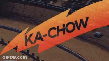 A Ka-Chow Sign With A Lightning Bolt Coming Out Of It GIF