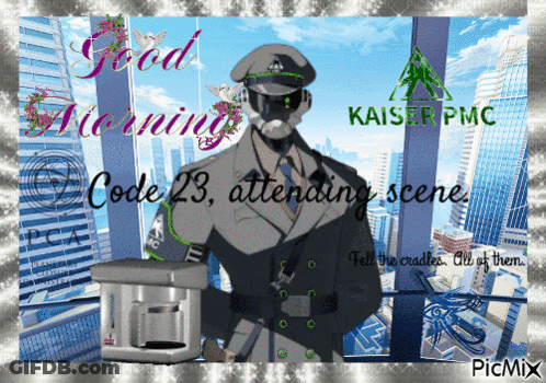 A Kaiser Pmc Advertisement With A Man In A Uniform GIF