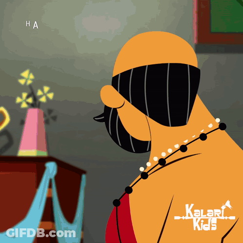 A Kalari Kids Cartoon Shows A Man Wearing A Necklace GIF