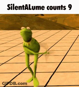 A Kermit Frog Is Dancing On A Tiled Floor With The Words Silentalume Counts 9 Above Him GIF