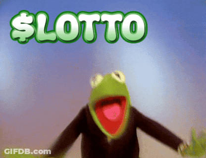 A Kermit The Frog Is Standing In Front Of A Sign That Says $ Lotto GIF