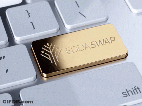 A Keyboard With A Gold Eddaswap Button On It GIF
