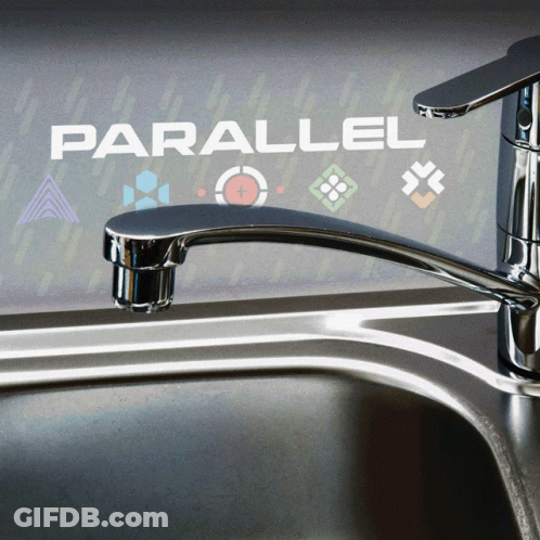 A Kitchen Sink With Parallel Written On The Wall Above It GIF