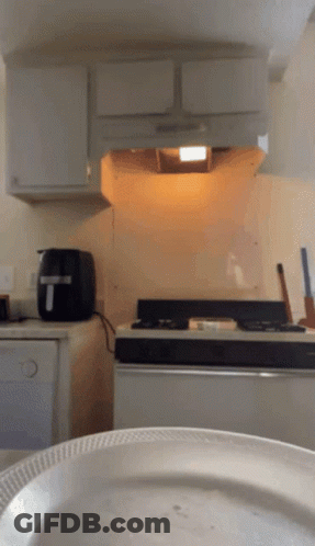 A Kitchen With A Toaster And A Plate GIF