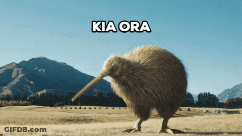 A Kiwi Bird Is Walking In A Field With Kia Ora Written Above It GIF