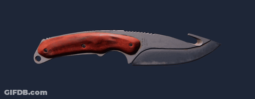 A Knife With A Wooden Handle And A Stainless Steel Blade Is Against A Blue Background GIF