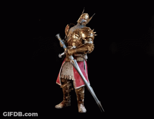 A Knight In Armor Holds A Large Sword In His Right Hand GIF