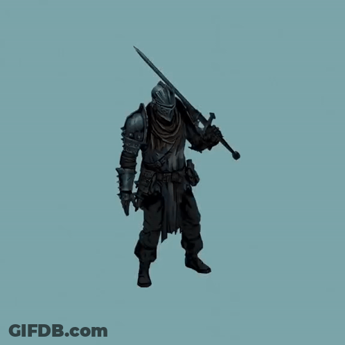 A Knight In Armor Is Holding A Sword GIF