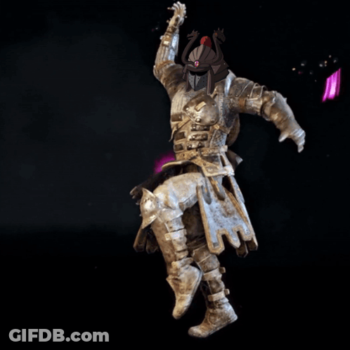A Knight In Armor Standing In Front Of A Pink Heart GIF