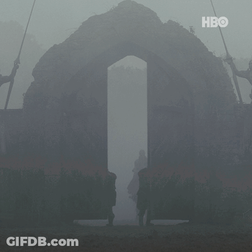 A Knight Riding A Horse In A Foggy Area With Hbo Written On The Bottom GIF
