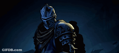 A Knight With A Helmet And Armor Is Standing In A Dark Room GIF