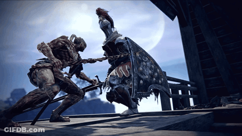 A Knight With A Shield And A Sword Is Fighting Another Knight GIF