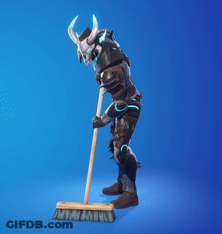 A Knight With Horns Is Holding A Broom On A Blue Background GIF