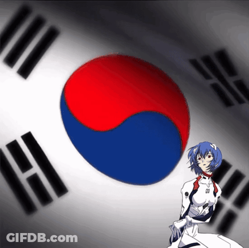 A Korean Flag With A Blue And Red Circle In The Middle GIF