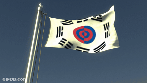 A Korean Flag With A Red And Blue Circle In The Middle GIF