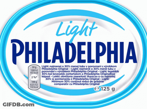 A Label For Light Philadelphia Cheese Says It Is 125 Grams GIF