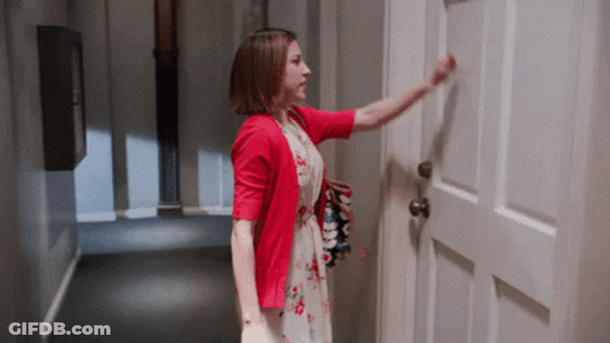 A Lady In A Red Blazer Knock Knock GIF