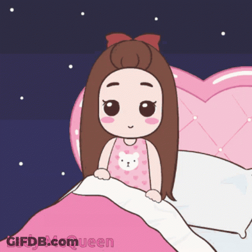 A Lady Mcqueen Cartoon Of A Girl Sitting In Bed GIF