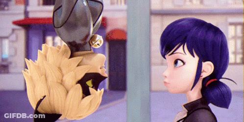 A Ladybug And Cat Noir Are Looking At Each Other In A Cartoon Scene . GIF