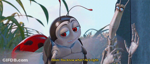 A Ladybug Says Hmm You Know What He 'S Right While Standing Next To A Skeleton GIF