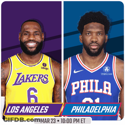 A Lakers And Philadelphia Basketball Game Is Scheduled For March 23 At 10:00 Pm Et GIF