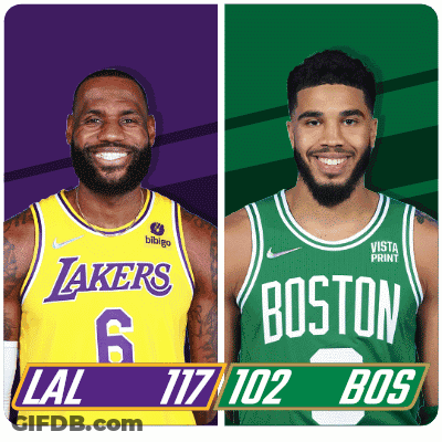 A Lakers Player And A Boston Celtics Player GIF