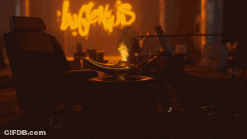 A Lamp Sits In Front Of A Neon Sign That Says ' Hype 'S ' GIF