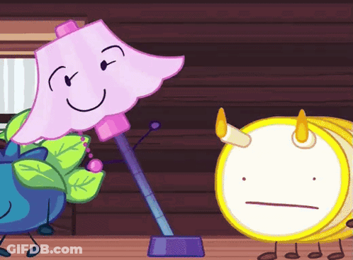 A Lamp With A Face On It Is Standing Next To An Alarm Clock With Horns . GIF