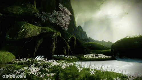 A Landscape With Flowers And A River In The Middle GIF