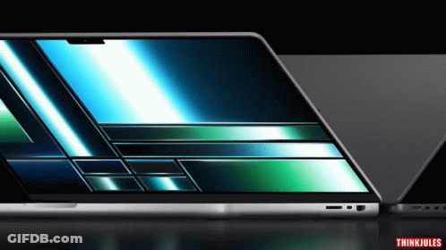 A Laptop With A Screen That Says Thinkjules On The Bottom GIF
