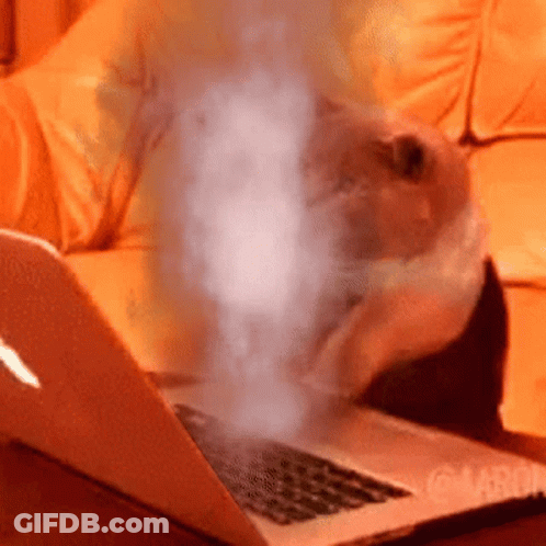 A Laptop With Smoke Coming Out Of It And The Word Maron On The Bottom Left GIF