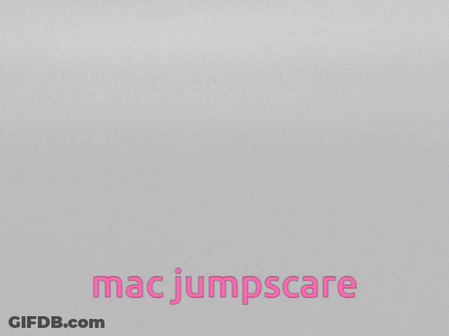 A Laptop With The Word Mac Jumpscare On The Bottom Right GIF