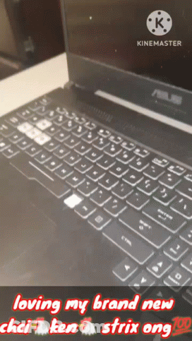 A Laptop With The Words Loving My Brand New Strix Ong Written On It GIF