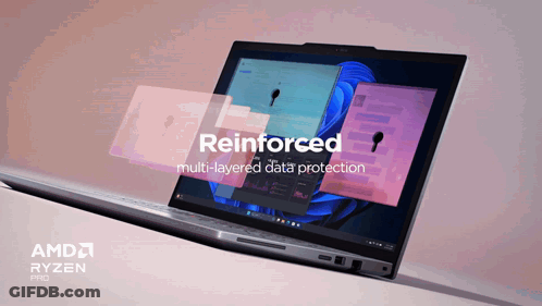 A Laptop With The Words Reinforced Multi-Layered Data Protection On It GIF