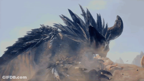A Large Animal With Horns And Feathers On Its Head GIF