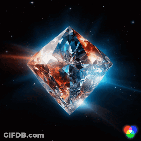 A Large Diamond Is Surrounded By Stars And A Rainbow Of Colors GIF